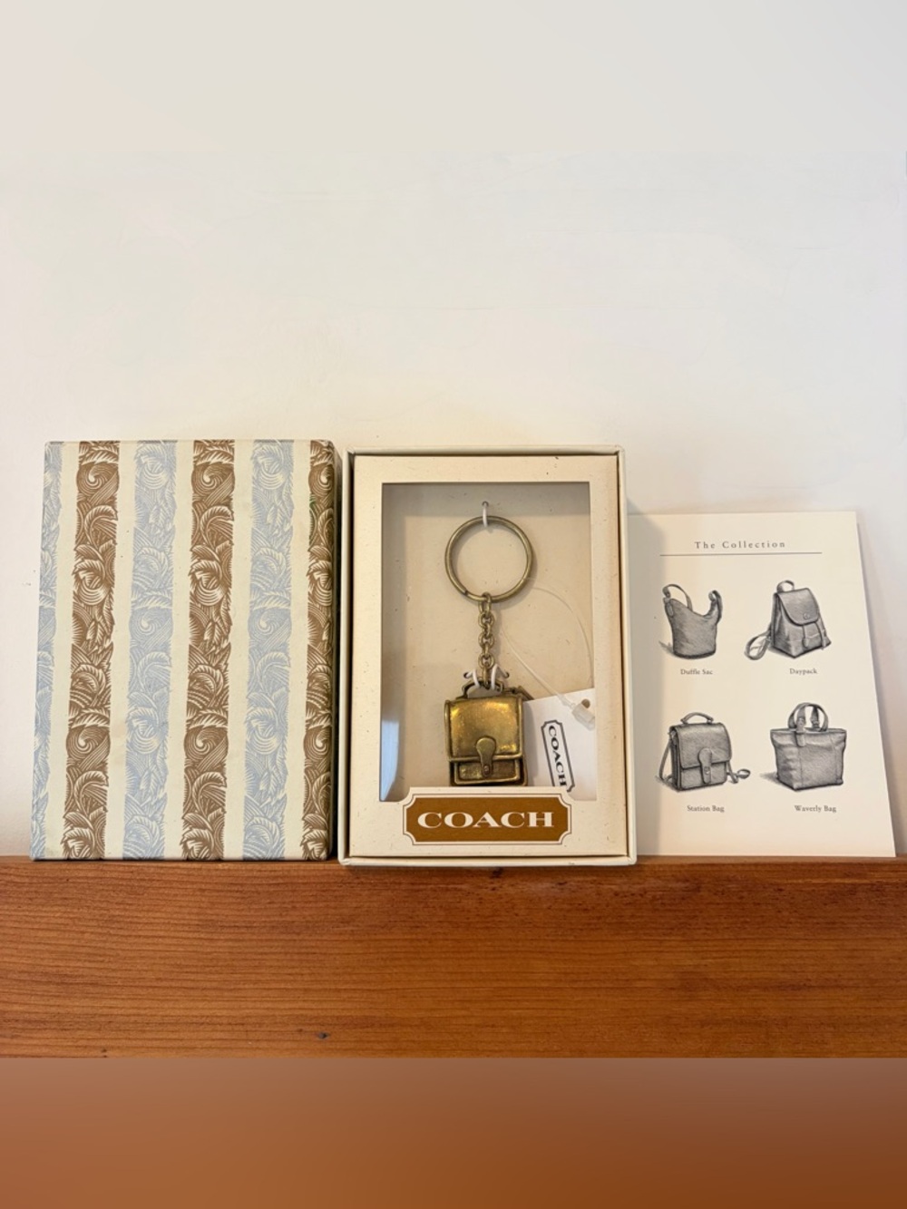 RARE Coach Station Bag Brass Icon Key Fob Ring Keychain Purse Charm With Box NWT